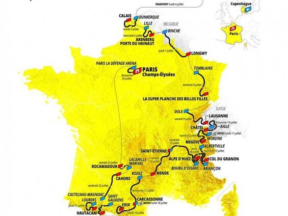 Carte des étapes du Tour de France 2022