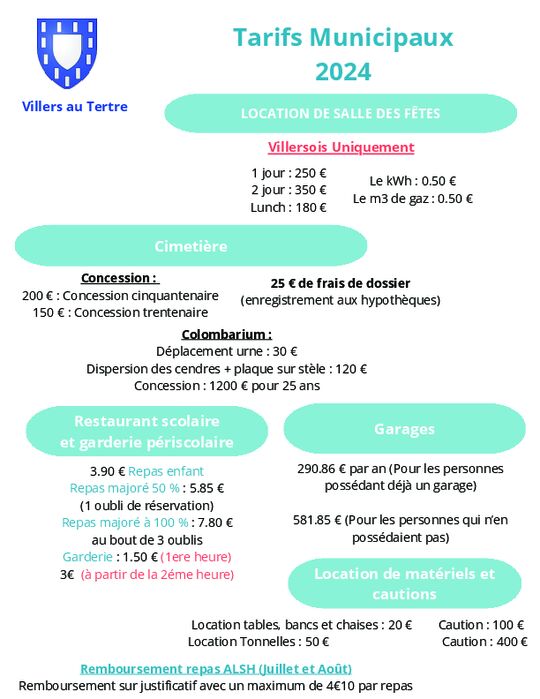 Fichier PDF Tarifs Municipaux 2024